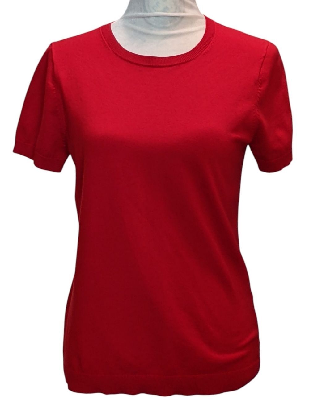 LANDS END Short Sleeve Sweater Apple Red Academia Layer Crew Neck Office Sz S